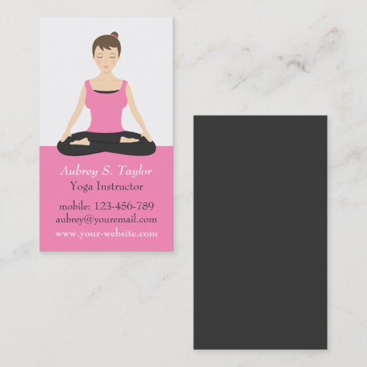 Trendy Pink Mediation Weibliche Yoga Trainerin Visitenkarte (Vorne/Hinten)
