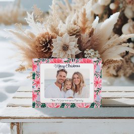 Trendy Pink Modern Merry Christmas Photo Feiertagskarte