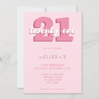 Trendy Pink Modernes Drehbuch 21. Geburtstag Einladung