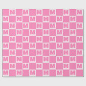 Trendy Pink Monogram Checkered Initial  Geschenkpapier (Flach)
