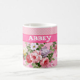 Trendy Pink Monogram Vintag Floral Polka Dosen Verwandlungstasse