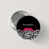 Trendy Pink Mustache Girl Leopard Print mit Namen Button (Vorne & Hinten)