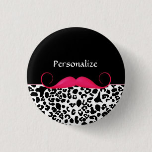 Trendy Pink Mustache Girl Leopard Print mit Namen Button