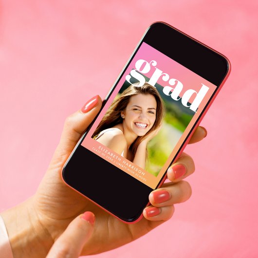 Trendy Pink Orange Foto Graduation Party Einladung