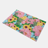 Trendy Pink Peonies Gelbe Sonnenblumen Wasserfarbe Fußmatte (Schrägansicht)
