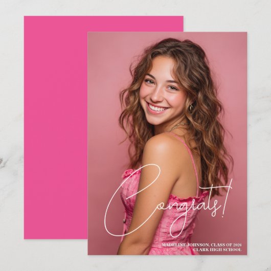 Trendy Pink Photo 2026 Graduation Announcement (Vorne/Hinten)
