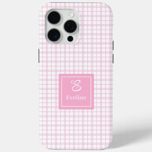 Trendy Pink Plaid iPhone Case Clear Monogram Gift (Rückseite)