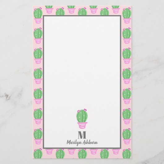 Trendy Pink Potted Cactus | PERSONALISIERT Briefpapier (Vorderseite)