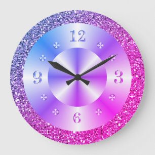 Trendy Pink Purple Glitter Sparkle Große Wanduhr