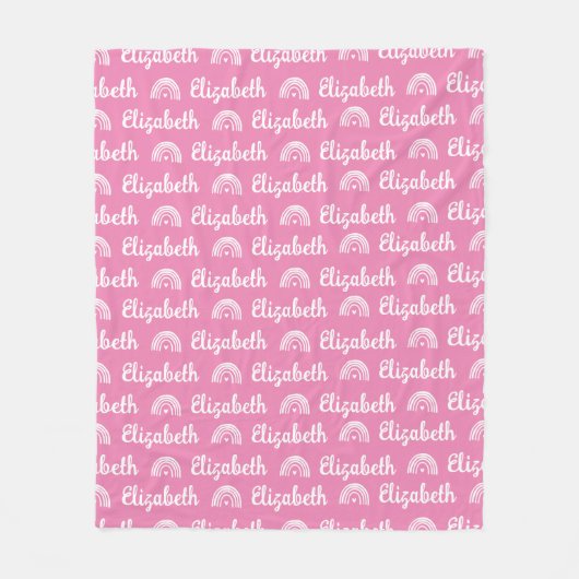 Trendy Pink Rainbow Custom Calligraphy Name Fleecedecke (Vorderseite)