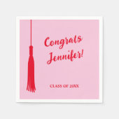 Trendy Pink & Red 2024 Grad Tassel Abschluss Serviette (Vorderseite)