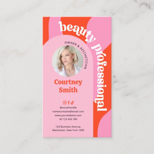 Trendy Pink & Red Groovy Lash Beauty Salon oder We Visitenkarte (Vorderseite)