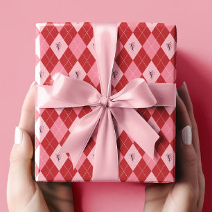 Trendy Pink Red Kleine Raute Herz Muster Kids Geschenkpapier