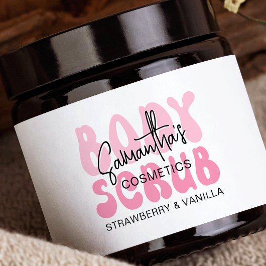 Trendy Pink Retro Logo Sugar Body Scrub Jar Label Wasserflaschenetikett