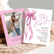 Trendy Pink Rose Bow Ribbon FOTO Graduation Party