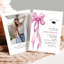 Trendy Pink Rose Bow Ribbon FOTO Graduation Party