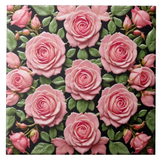 Trendy Pink Roses Schöne Sammlung Fliese (Vorderseite)