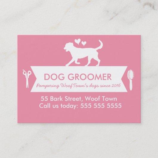 Trendy Pink Silhouette Hund Groomer Ernennung Terminkarte (Vorderseite)