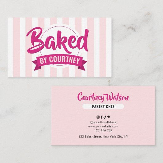 Trendy Pink Stripes Girly Bakery Chef Caterer Visitenkarte (Vorne/Hinten)