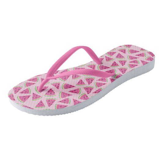 Trendy Pink Tropical Watermelon Muster Badesandalen (Schrägansicht)