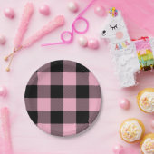 Trendy Pink und Black Buffalo Kariert Pappteller (Party)