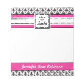 Trendy Pink und Black Girl's Personalisiertes Note Notizblock (Vorderseite)