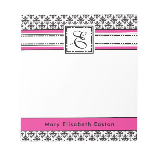 Trendy Pink und Black Lady's Monogram E Notizblock (Vorderseite)