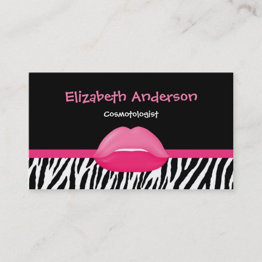 Trendy Pink und Black Zebra Kosmetologe Lips Visitenkarte (Vorderseite)