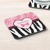 Trendy Pink und Black Zebra Muster Bow und Name Getränkeuntersetzer (Linke Seite)