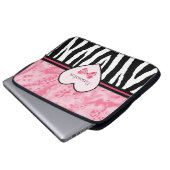 Trendy Pink und Black Zebra Muster Bow und Name Laptopschutzhülle (Vorne Knopf)