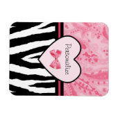 Trendy Pink und Black Zebra Muster Bow und Name Magnet (Horizontal)