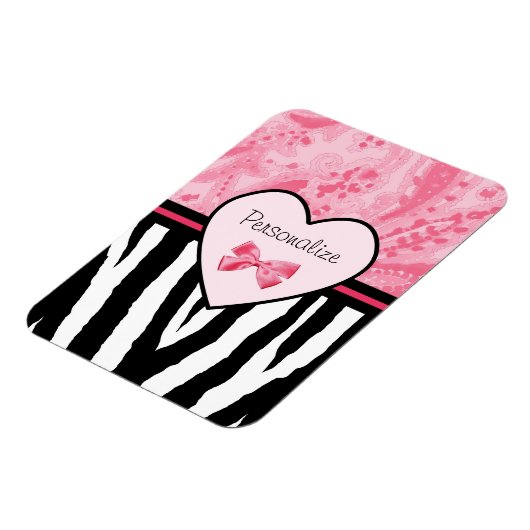 Trendy Pink und Black Zebra Muster Bow und Name Magnet (Linke Seite)