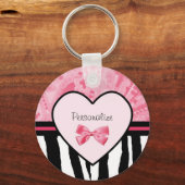 Trendy Pink und Black Zebra Muster Bow und Name Schlüsselanhänger (Vorderseite)