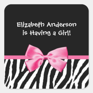 Trendy Pink und Black Zebra Print Girl Baby Dusche Quadratischer Aufkleber