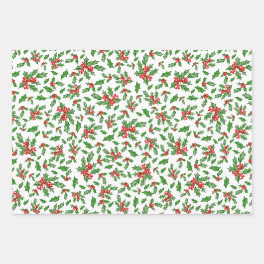 Trendy Pink und Blue Christmas Holly Pattern Geschenkpapier Set (Vorderseite)
