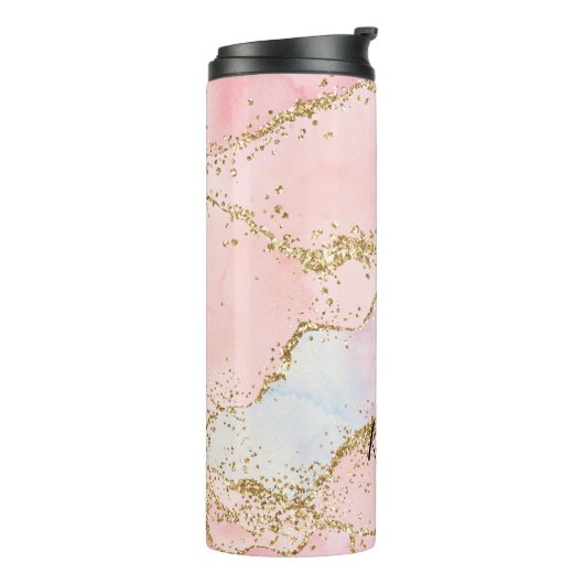 Trendy Pink und Gold Glitzer Agate Thermosbecher (Nach links gedreht)