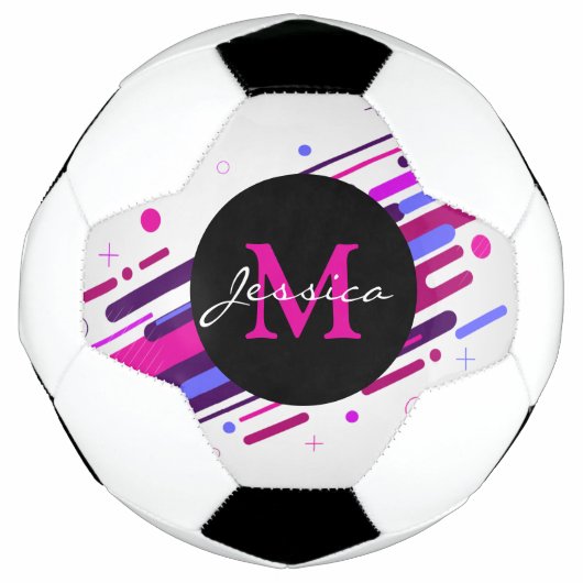 Trendy Pink und Lila geometrische Linien Monogramm Fußball (Vorderseite)