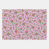 Trendy Pink und Red Christmas Holly Pattern Geschenkpapier Set (Vorderseite 3)