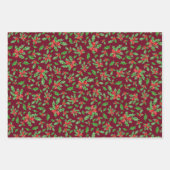 Trendy Pink und Red Christmas Holly Pattern Geschenkpapier Set (Vorderseite 2)