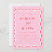 Trendy Pink und Red Squiggle Curves Wavy Wedding Einladung (Vorderseite)