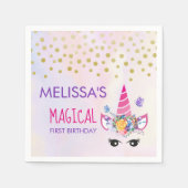 Trendy Pink Unicorn Confetti & Blume Erstgeburt Serviette (Vorderseite)