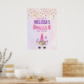 Trendy Pink Unicorn Confetti & Blume Kinderdusche Poster (Küche)