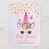 Trendy Pink Unicoron mit Blume Kinderdusche Einladung (Vorne/Hinten)
