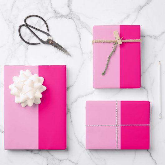 Trendy Pink Vertikal Strip Colorblock Geschenkpapier Set (Vorderseite)