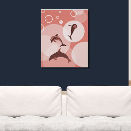 Trendy Pink Wave Jumping Dolphins Poster