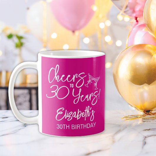 Trendy Pink Whimsical Hand Drawn 30. Geburtstag Kaffeetasse