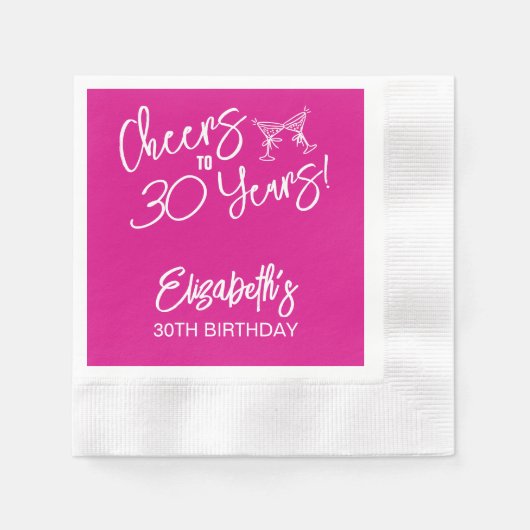 Trendy Pink Whimsical Hand Drawn 30. Geburtstag Serviette (Vorderseite)