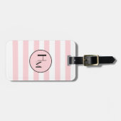 Trendy Pink & White Strip Monogramm Gepäckanhänger (Vorderseite horizontal)