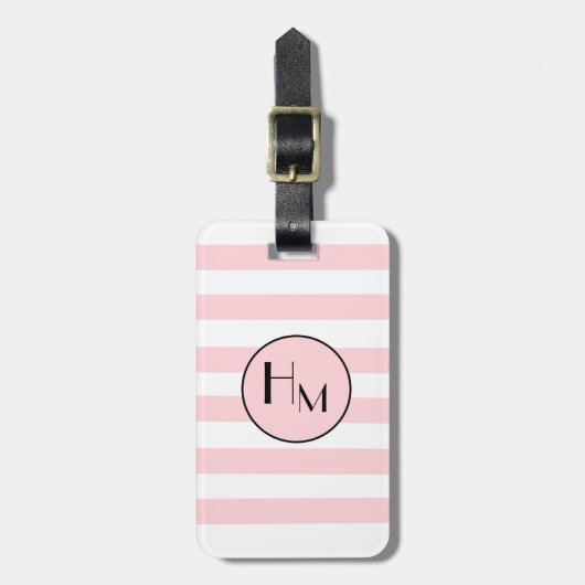 Trendy Pink & White Strip Monogramm Gepäckanhänger (Vorderseite vertikal)