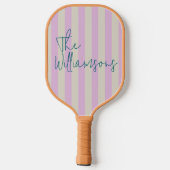 Trendy Pink White Stripes Custom Script Wedding Pickleball Schläger (Rückseite)
